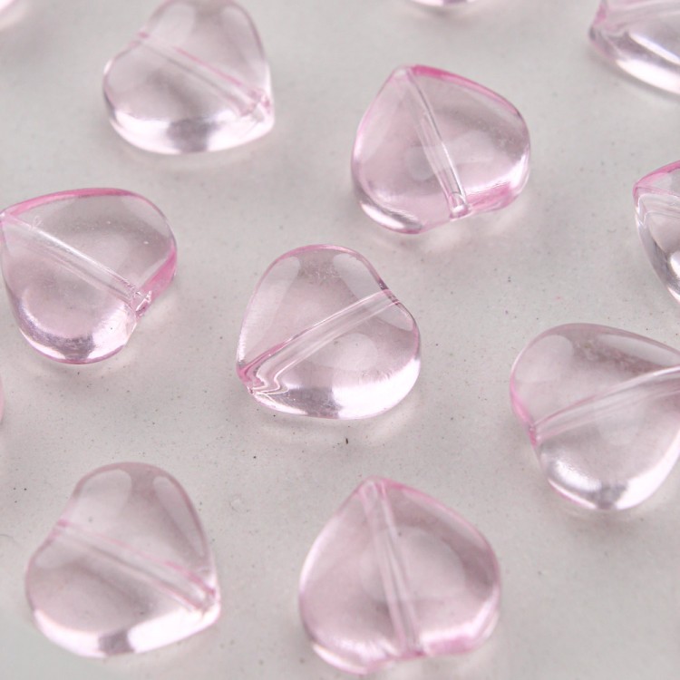 Бусина сердце из стекла, 10 мм, Розовый