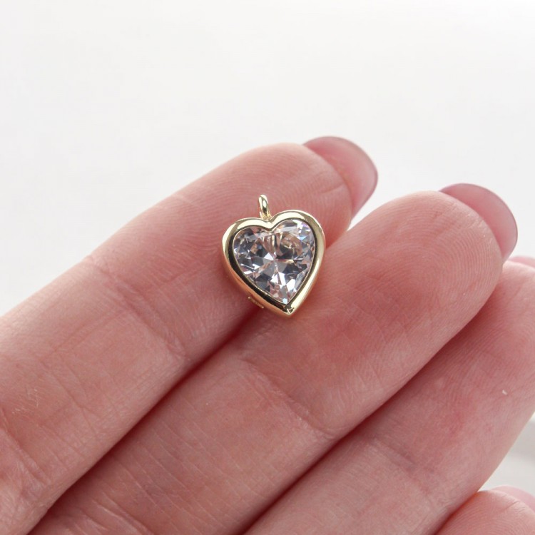 Подвеска сердце с фианитом, 10 мм, цв.Золото