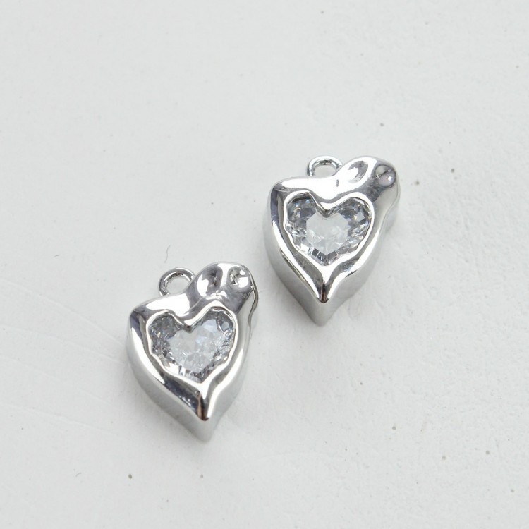 Подвеска сердце с фианитом, 8 мм, цв.Серебро