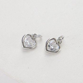 Подвеска сердце с фианитом, 8 мм, цв.Серебро