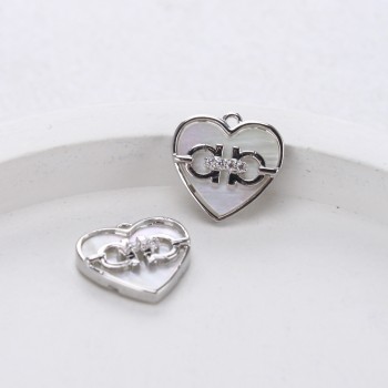 Подвеска сердце с перламутром, 12 мм, цв.Серебро