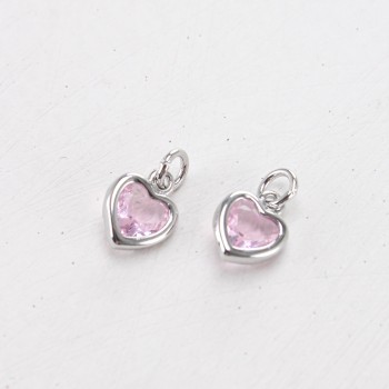 Подвеска сердце с розовой вставкой, 8 мм, цв.Серебро