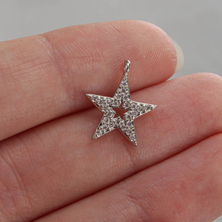 Подвеска звезда с фианитами, 12 мм, цв.Серебро