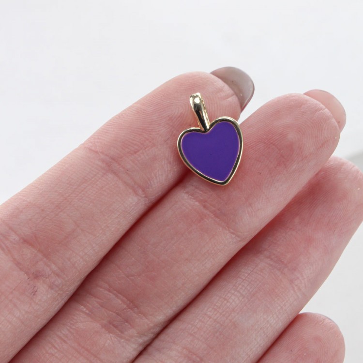 Подвеска сердце с фиолетовой эмалью, 10мм, цв.Золото