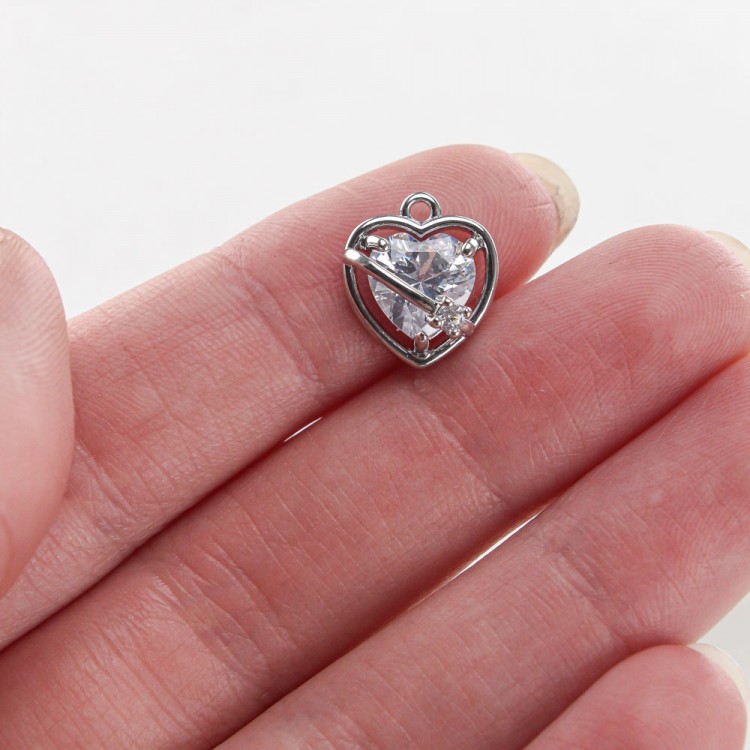 Подвеска сердце с фианитами, 13 мм, цв.Серебро